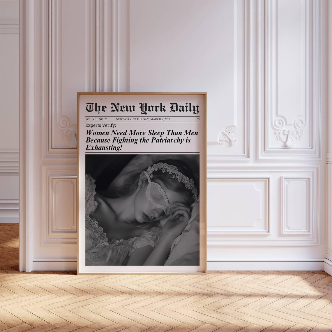 Women Need More Sleep Feminist Newspaper Headline Funny Quote Poster - Image 8
