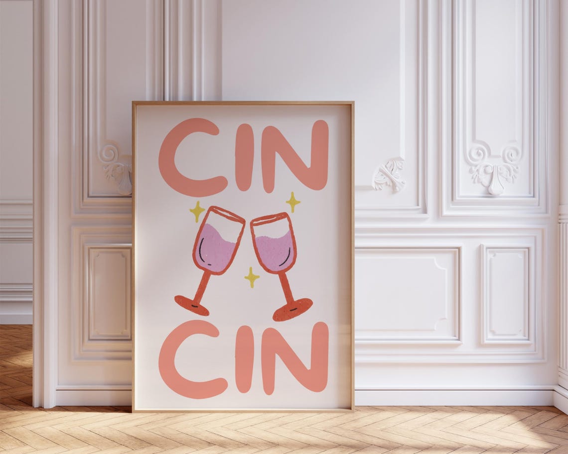 Cin Cin Cheers Wine Glasses Retro Cocktail Bar Cart Art Print - Image 5