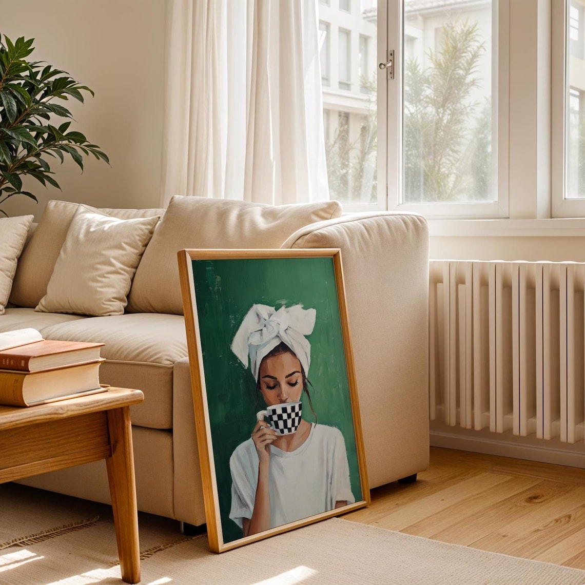 Woman Drinking Coffee, Contemporary Kitchen Decor - Image 3