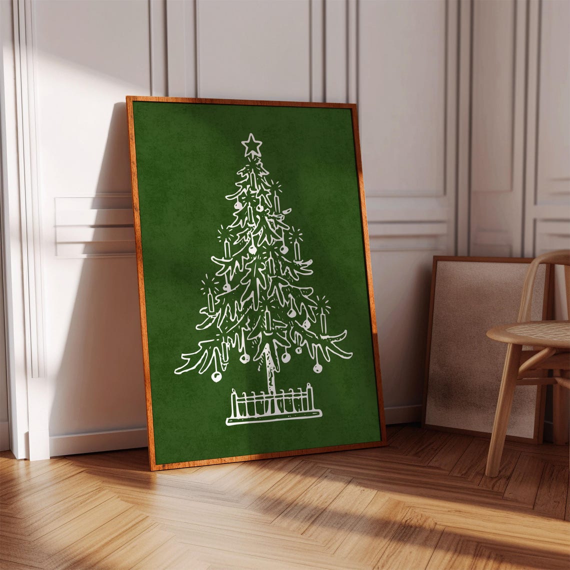 Retro Christmas Tree Green Line Art Minimalist Holiday Sketch Poster - Image 5