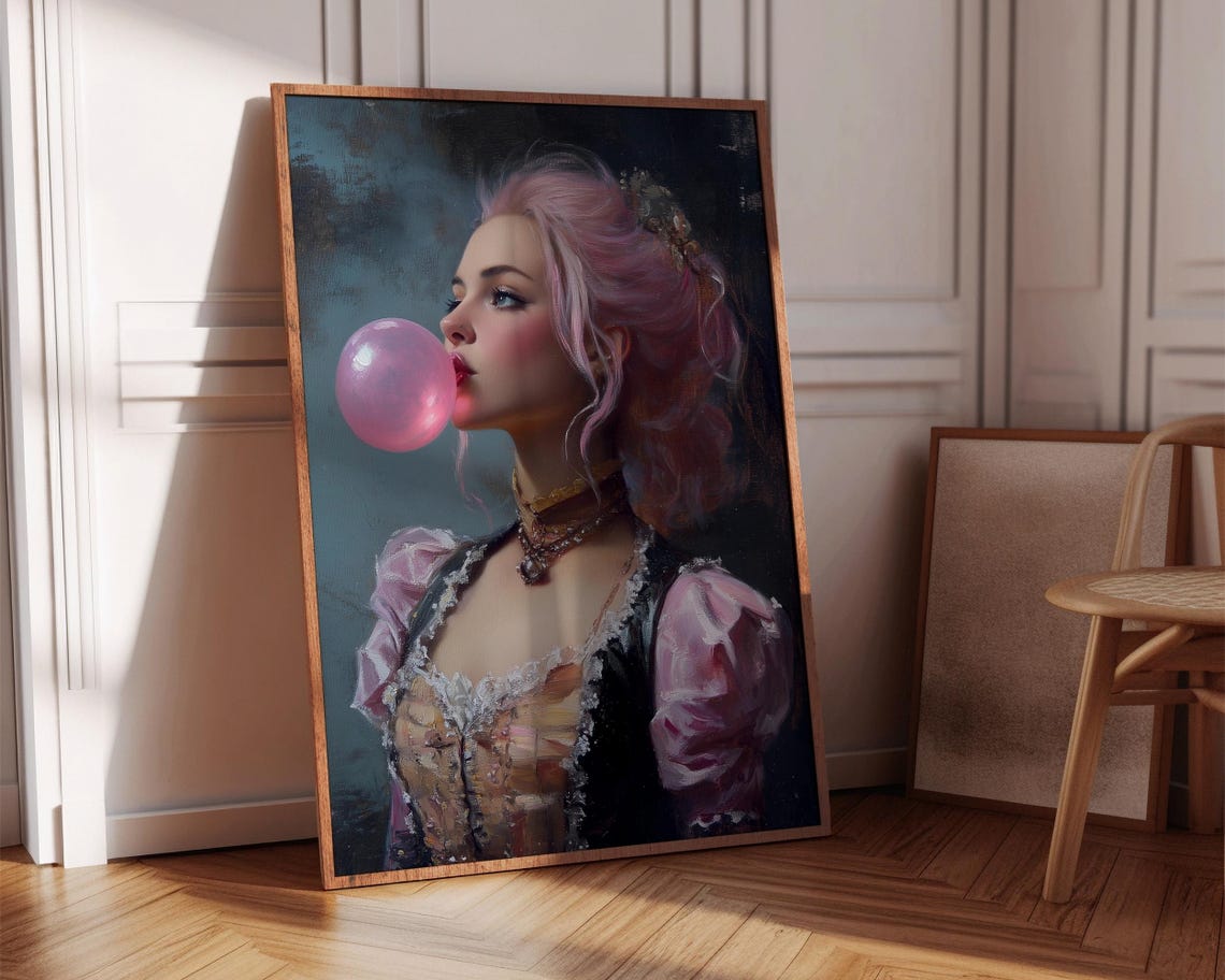 Pink Bubblegum Rococo Lady Oil Painting Style Altered Portrait Poster - Image 7