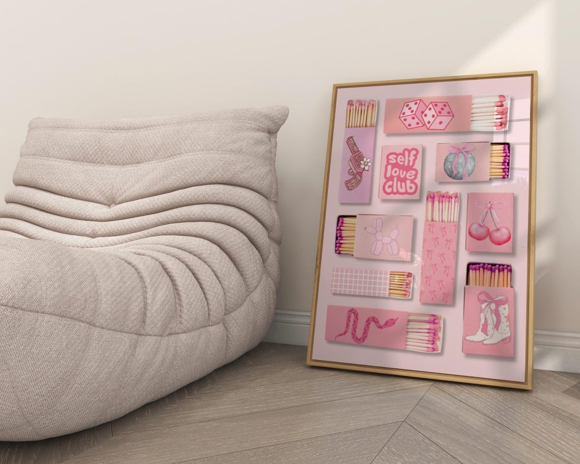 Matchbox Wall Print Preppy Dorm Decor Girly Wall Art Pink Retro Matchbox Art Print Coquette Wall Decor Cute Home Decor - Image 6