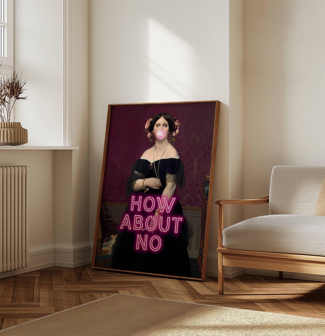 How About No Bubblegum Classic Lady Neon Quote Altered Art Poster - Image 5