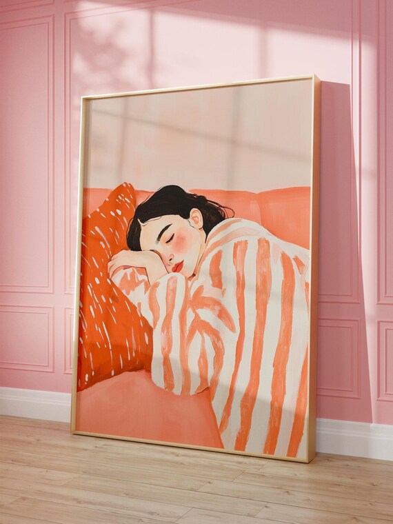 Orange Abstract Woman, Contemporary Minimalist Art Print
