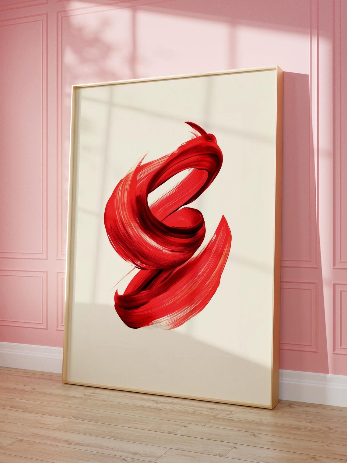 Bold Red Abstract Brushstroke Swirl Minimalist Modern Art Poster
