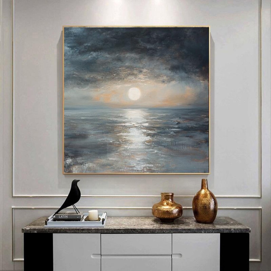 Moody Pale Sunrise Over Gray Ocean Under Storm Clouds Art Poster - Image 6