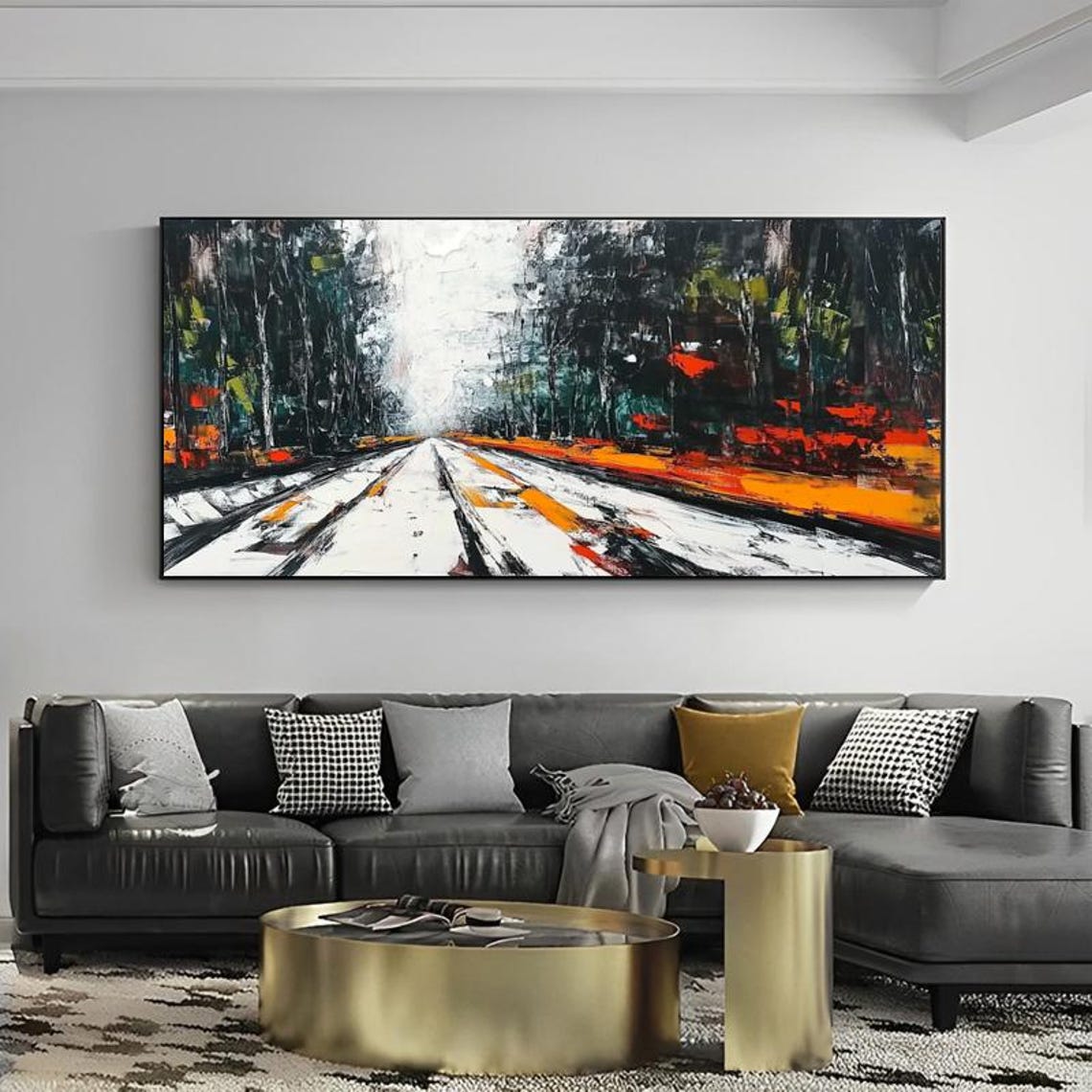 Dark Forest Road Glowing With a Fiery Orange Sunset Panoramic Poster - Image 6