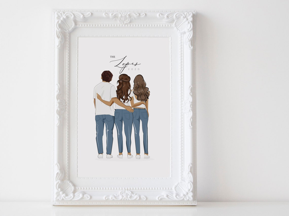Personalized Family Portrait Illustration Custom Name and Year Wall Art - Image 3