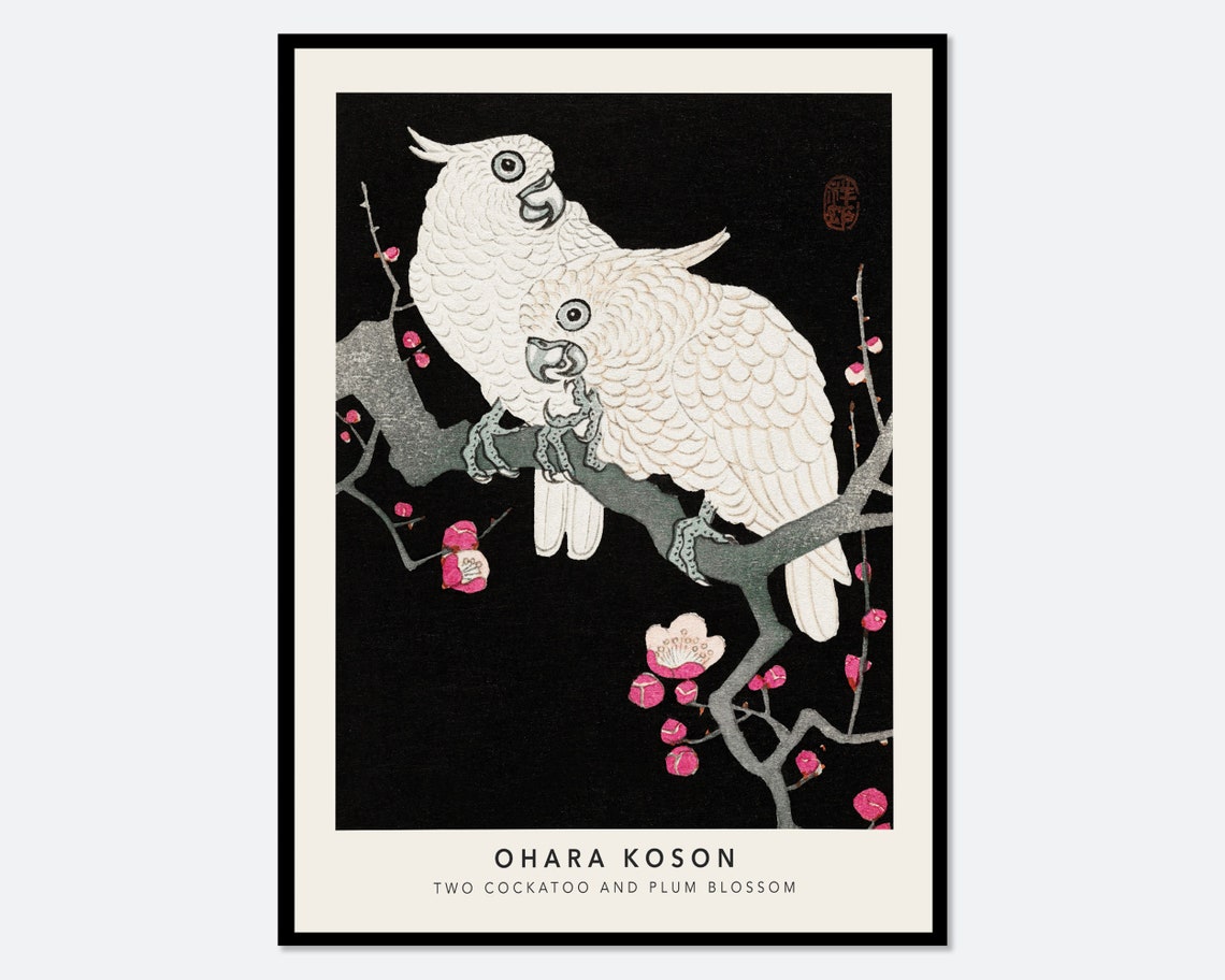 Ohara Koson Two White Cockatoos Plum Blossom Vintage Japanese Poster