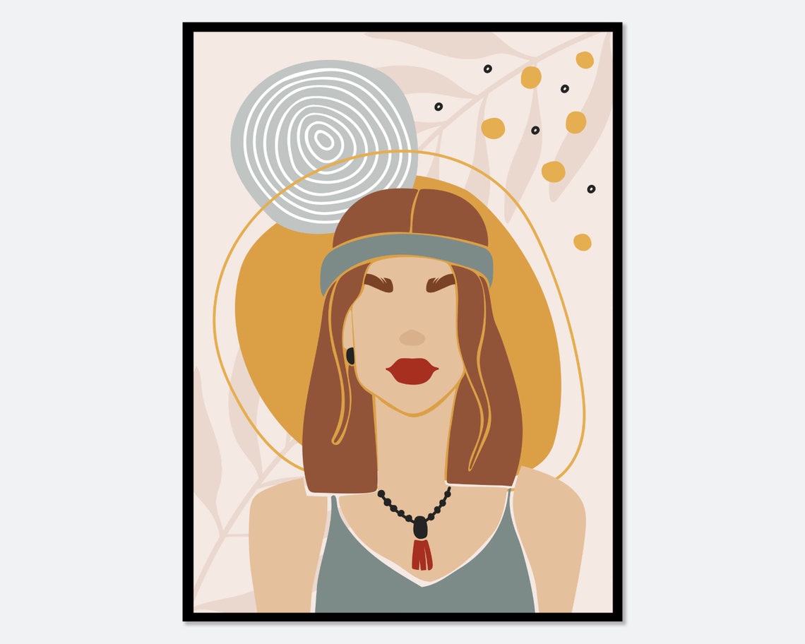Boho Eclectic Portrait Of Woman Colorful Art Print Boho Art Print Abstract Woman Art Fashion Illustration Abstract Organic Shapes Fa12