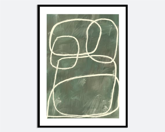 Abstract Line Wall Art Print Hand Drawn White Curve On Green Minimal Contemporary Illustration Modern Graphic Poster Ma155