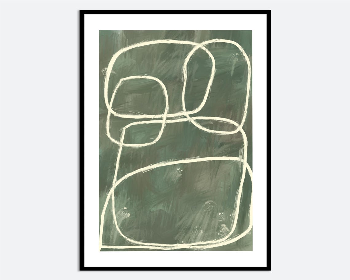 Abstract Line Wall Art Print Hand Drawn White Curve On Green Minimal Contemporary Illustration Modern Graphic Poster Ma155