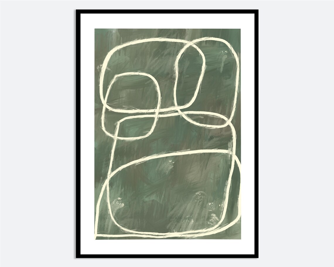 Abstract White Curve Line Green Modern Minimalist Hand Painted Poster