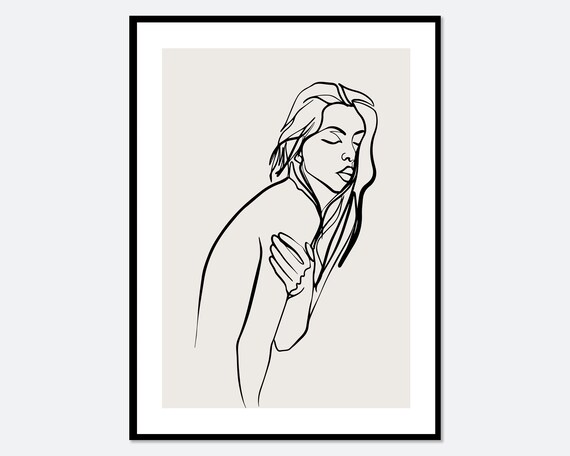 Modern One Line Woman Hand on Chest Minimalist Line Art Poster