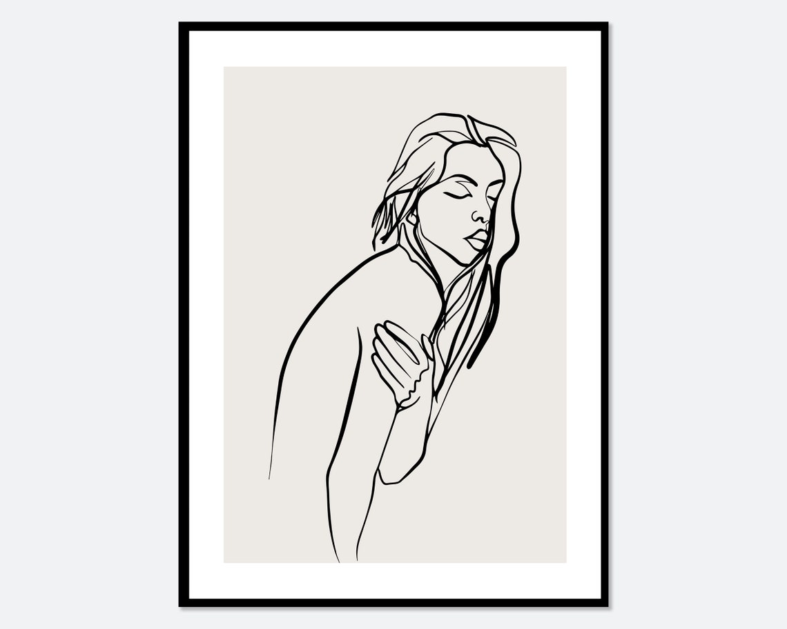 Modern One Line Woman Hand on Chest Minimalist Line Art Poster
