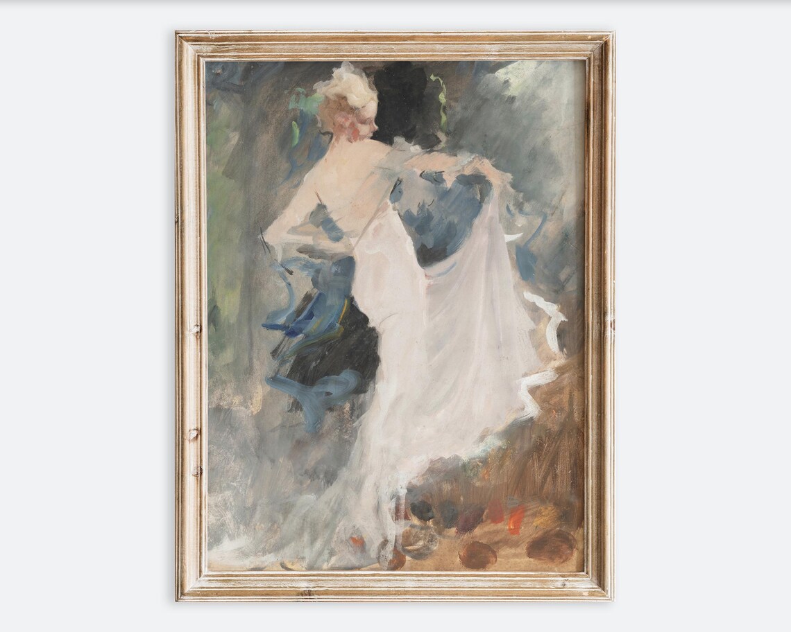Woman in White Dress Vintage Impressionist Oil Painting Art Poster