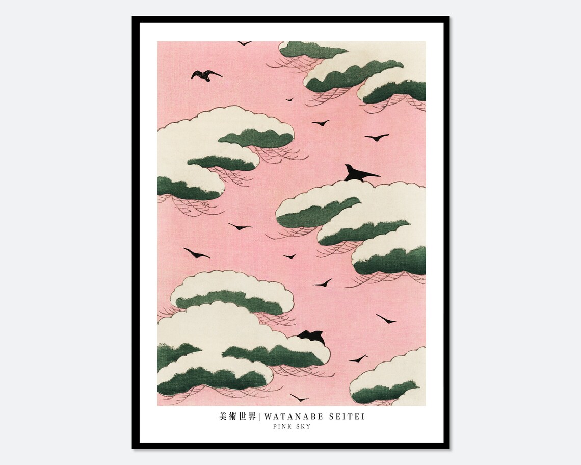 Watanabe Seitei Pink Sky, Vintage Japanese Woodblock Art Print