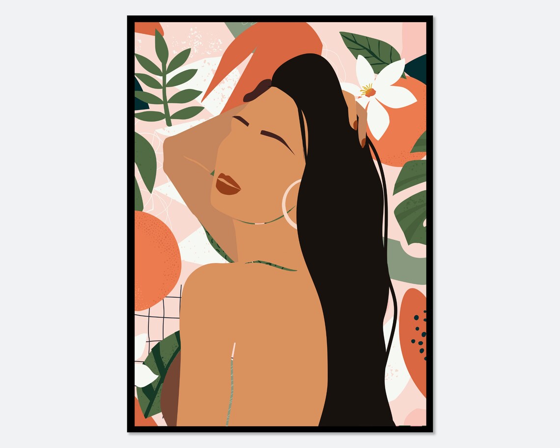 Boho Modern Eclectic Girl With Plants Art Print