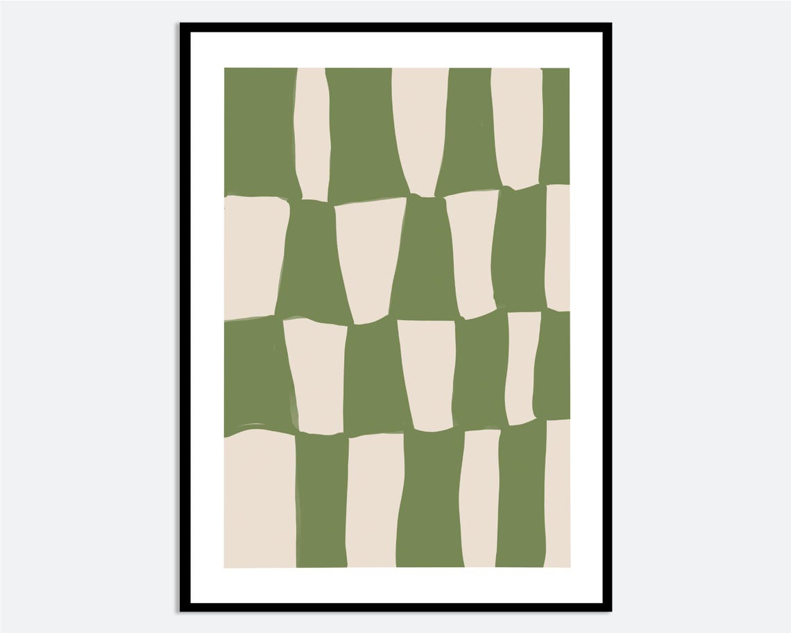 Green Checkered Abstract Shapes Hand Drawn Modern Kitchen Poster