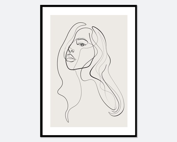 Modern One Line Woman Face Silhouette Minimalist Line Art Poster