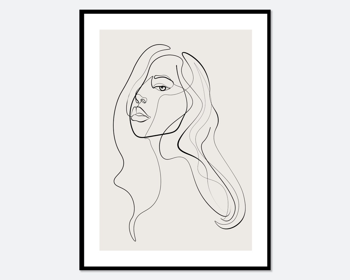 Modern One Line Woman Face Silhouette Minimalist Line Art Poster