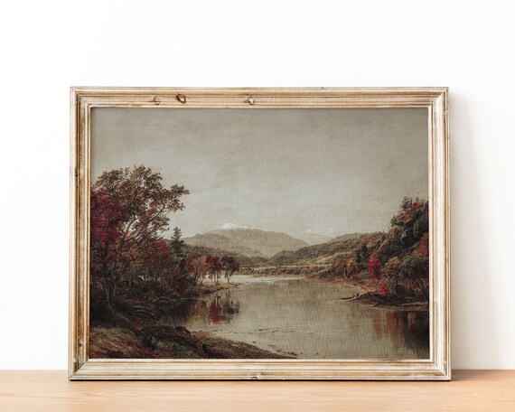 Rustic Autumn Lake Landscape Vintage Oil Painting Artwork Poster