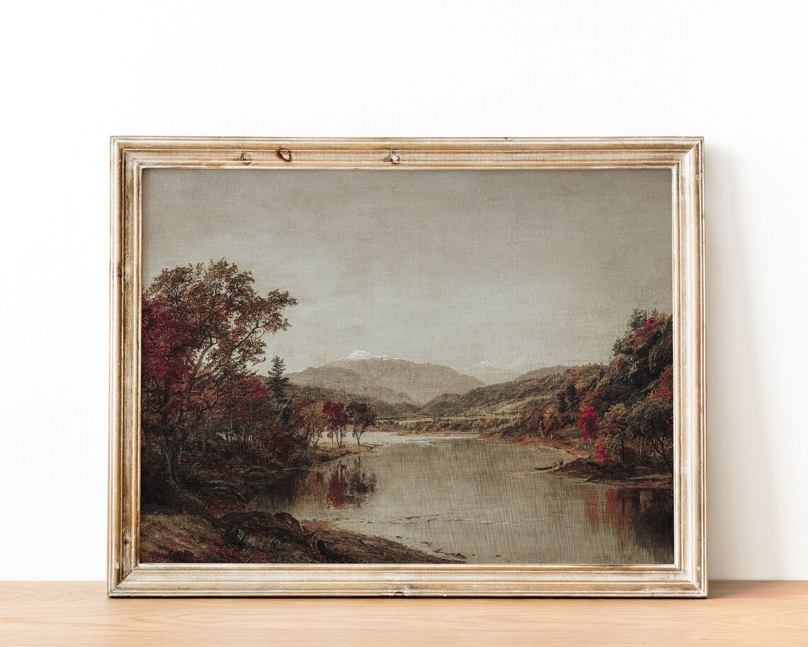 Rustic Autumn Lake Landscape Vintage Oil Painting Artwork Poster