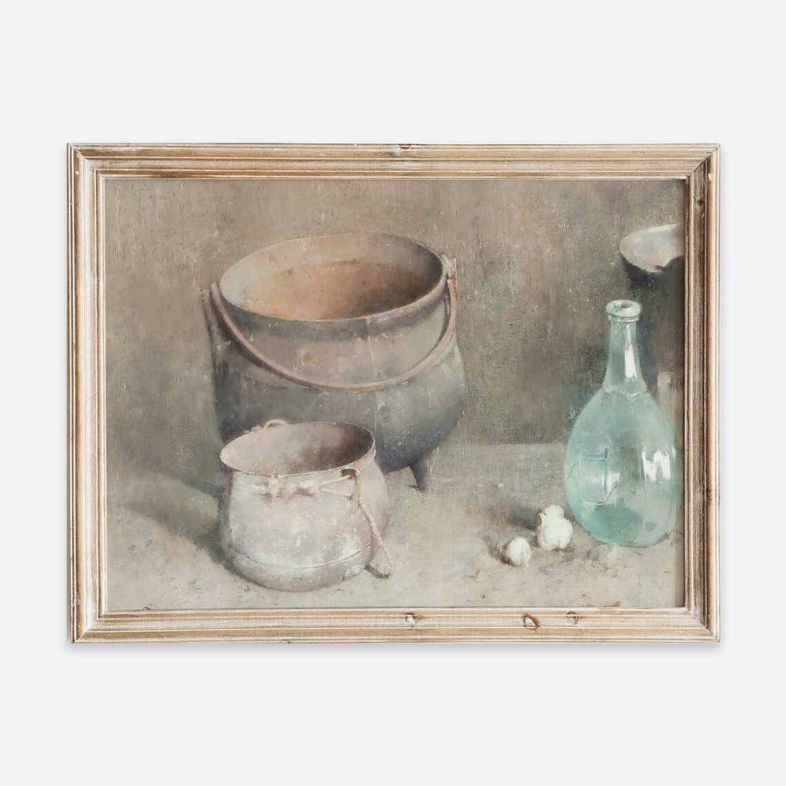 Vintage Copper Hearth Pots Glass Bottle Rustic Farmhouse Kitchen Art Poster