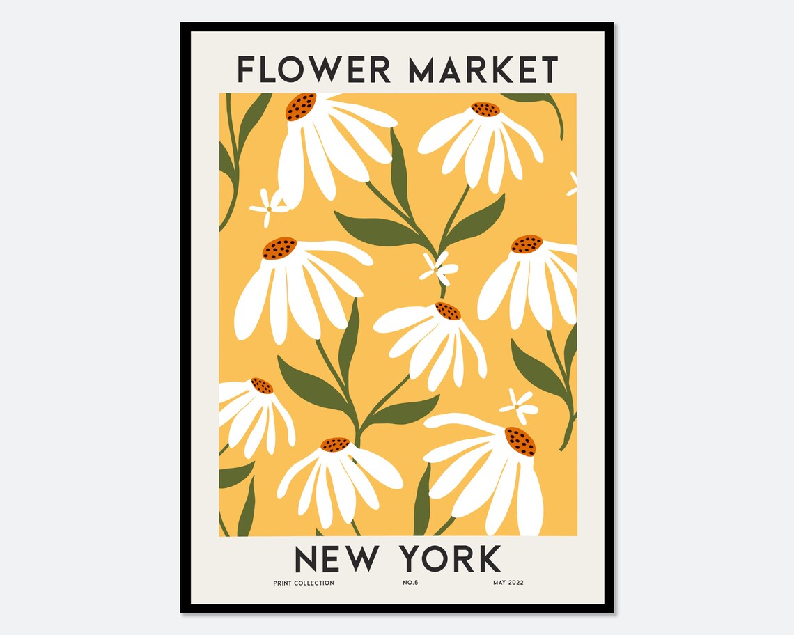 Flower Market New York Colorful Botanical Art Print Spring Flowers Print Floral Wall Art Print Daisies Poster Colorful Art Print Fm78