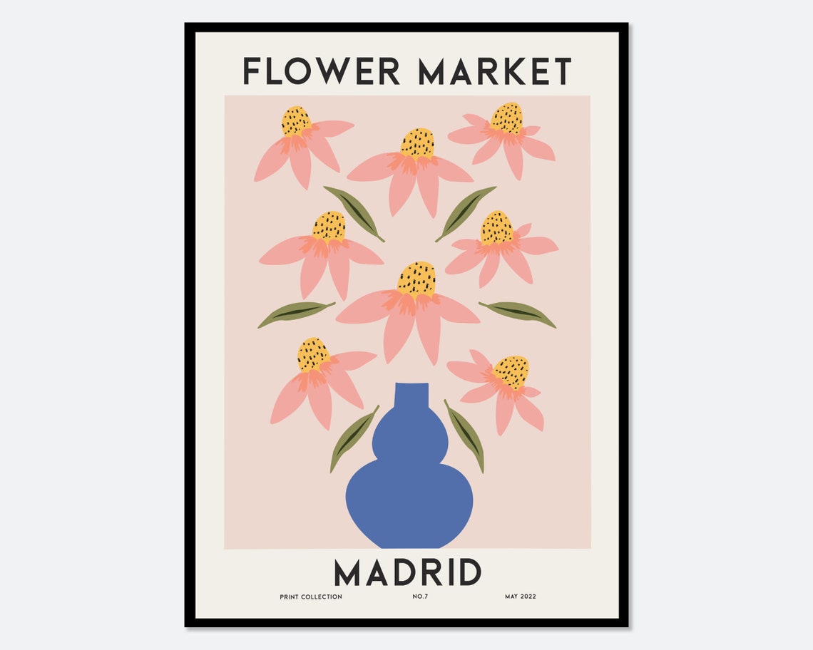 Flower Market Madrid Colorful Botanical Art Print Spring Flowers Print Floral Wall Art Wildflowers Poster Colorful Art Print Fm80