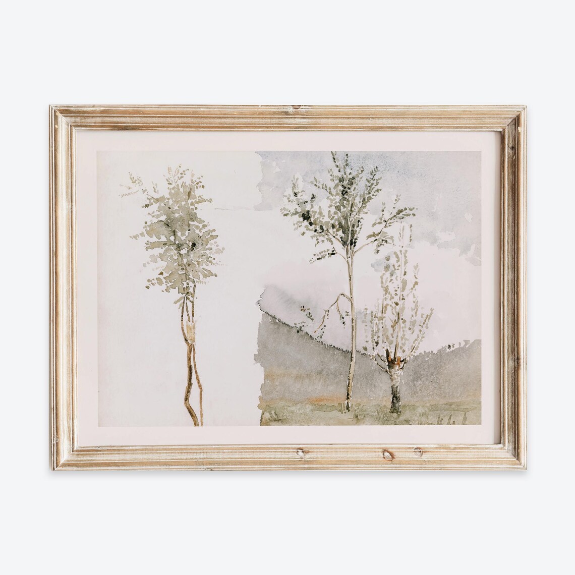 Minimalist Trees Watercolor Sketch Neutral Landscape Art Poster