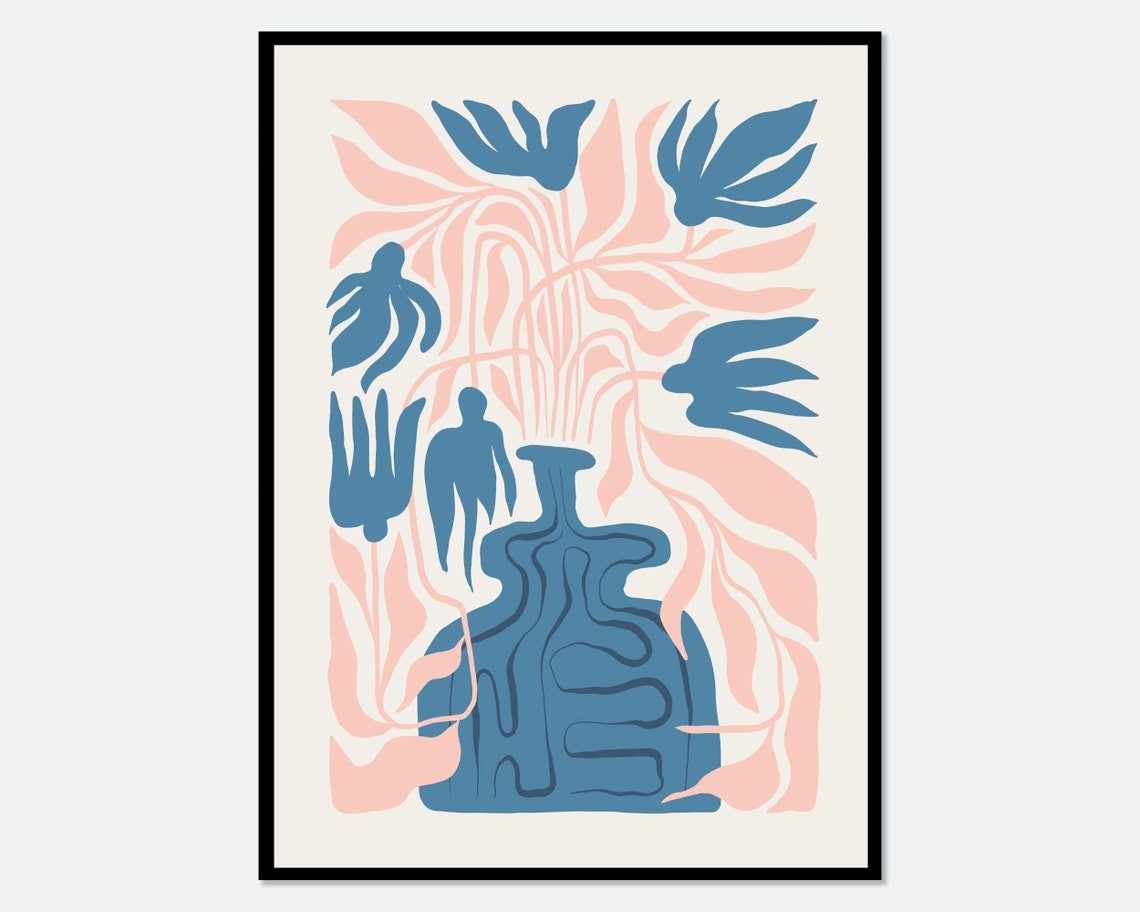 Abstract Blue Vase Botanical Floral Matisse Style Art Poster