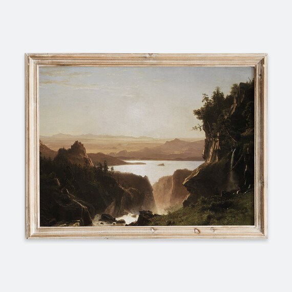 Grand Canyon Lake Cliffs Waterfall Vintage Western Landscape Oil Poster