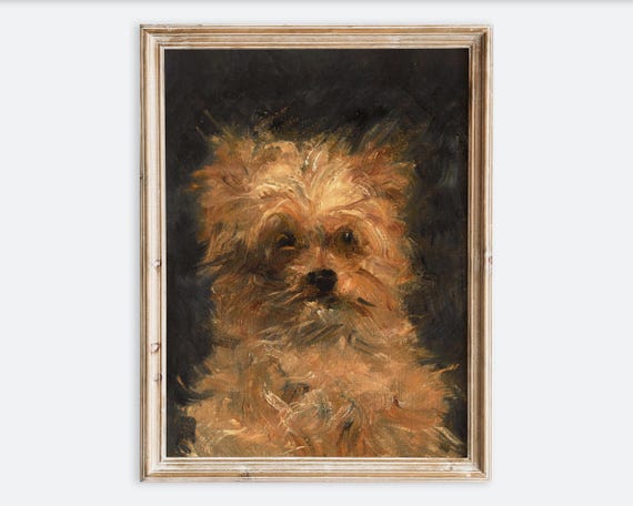 Vintage Brown Terrier Dog Painting Animal Portrait Wall Art Print Rustic Retro Farmhouse Antique Illustration Poster Vp342