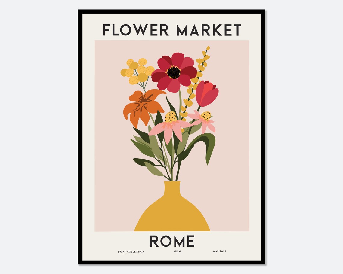 Flower Market Rome Botanical Art Print, Spring Flowers