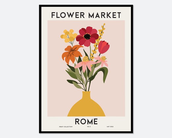 Flower Market Rome Botanical Art Print, Spring Flowers