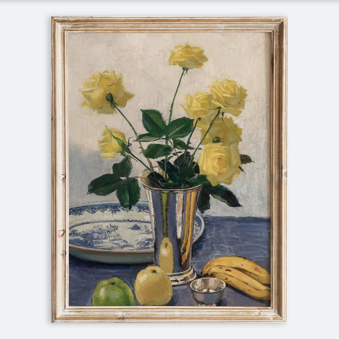 European Vintage Yellow Roses Still Life Art Print