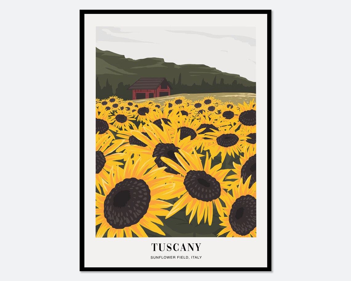 Sunflower Field Tuscany Italy Boho Travel Poster