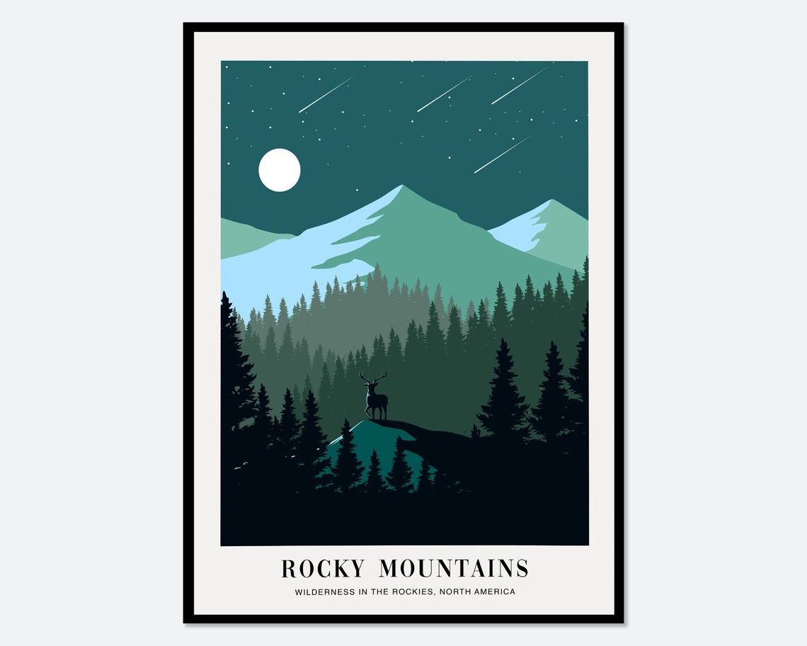 Deer In Wilderness Rocky Mountains Boho Art Print