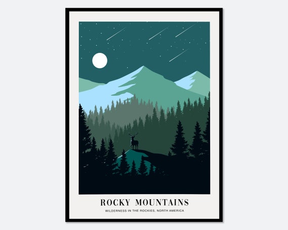 Deer In Wilderness Rocky Mountains Boho Art Print