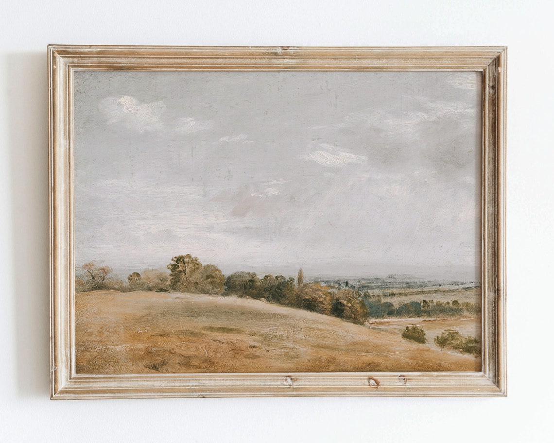Vintage Golden Grass Field Country Oil Painting Rustic Meadow Poster