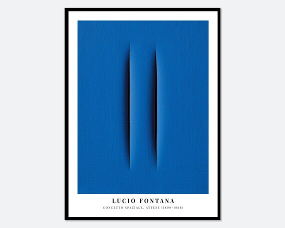 Lucio Fontana Blue Double Cut Canvas Spatialist Abstract Poster