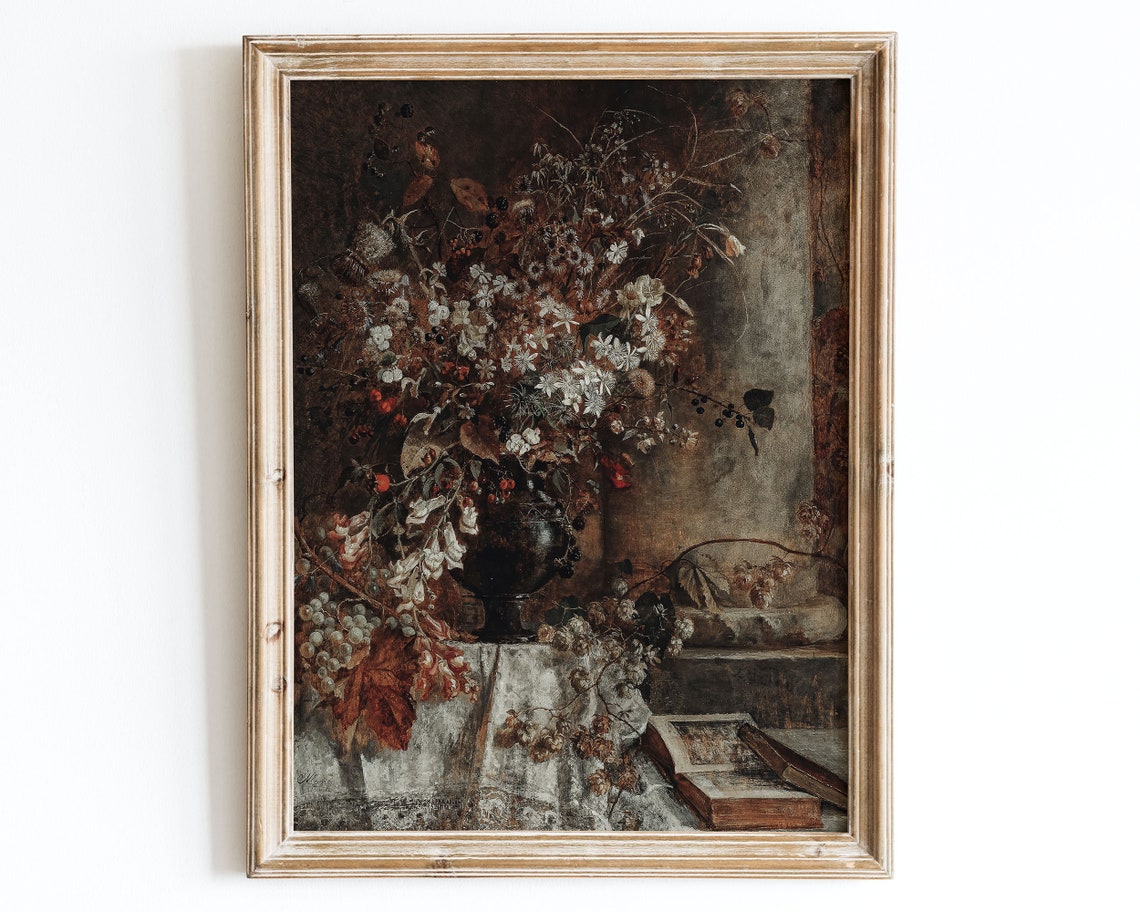 European Vintage Flowers In Vase Art Print Rustic Vintage Oil Painting Neutral Poster Marie Egner Altweibersommer Famous Painting Vp04