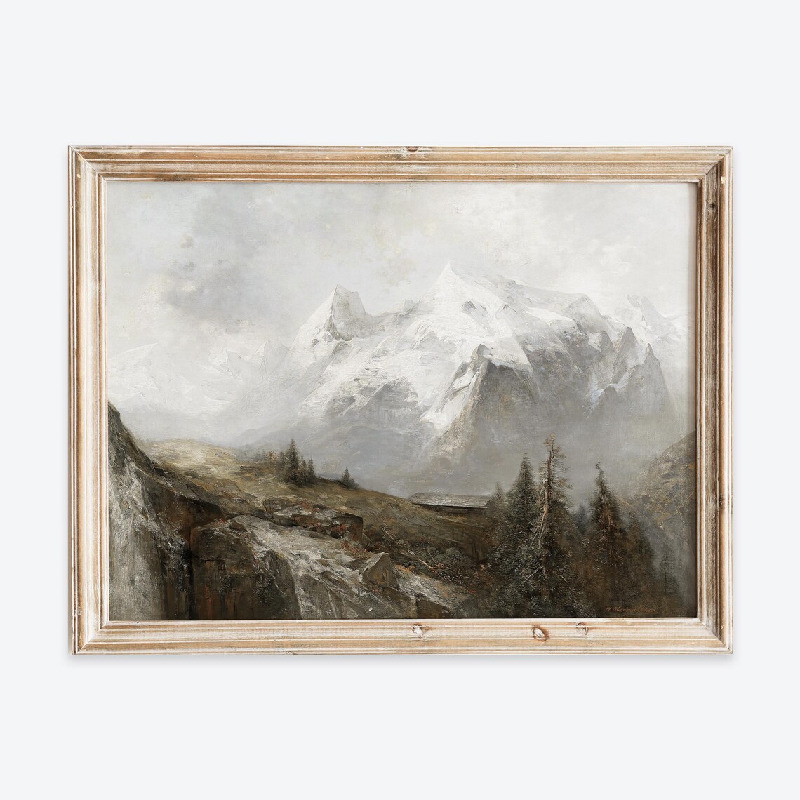 Vintage European Winter Snow Mountain Landscape Art Print