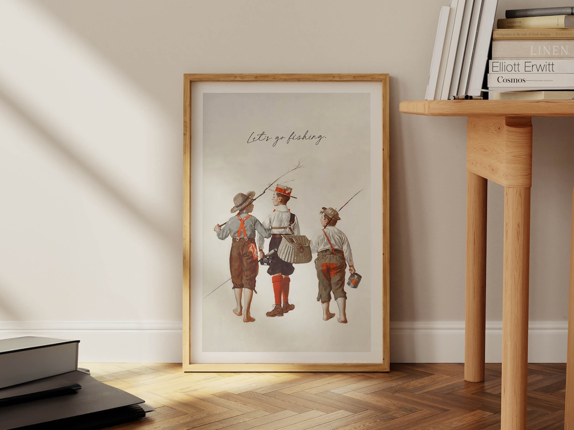 Let’s Go Fishing Vintage Poster, Retro Outdoorsy Decor