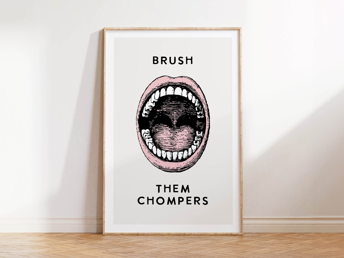 Brush Teeth Bathroom Humor Poster, Retro Family Decor