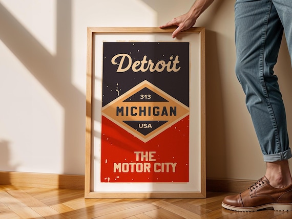 Retro Detroit Michigan Art Print, Motor City Poster