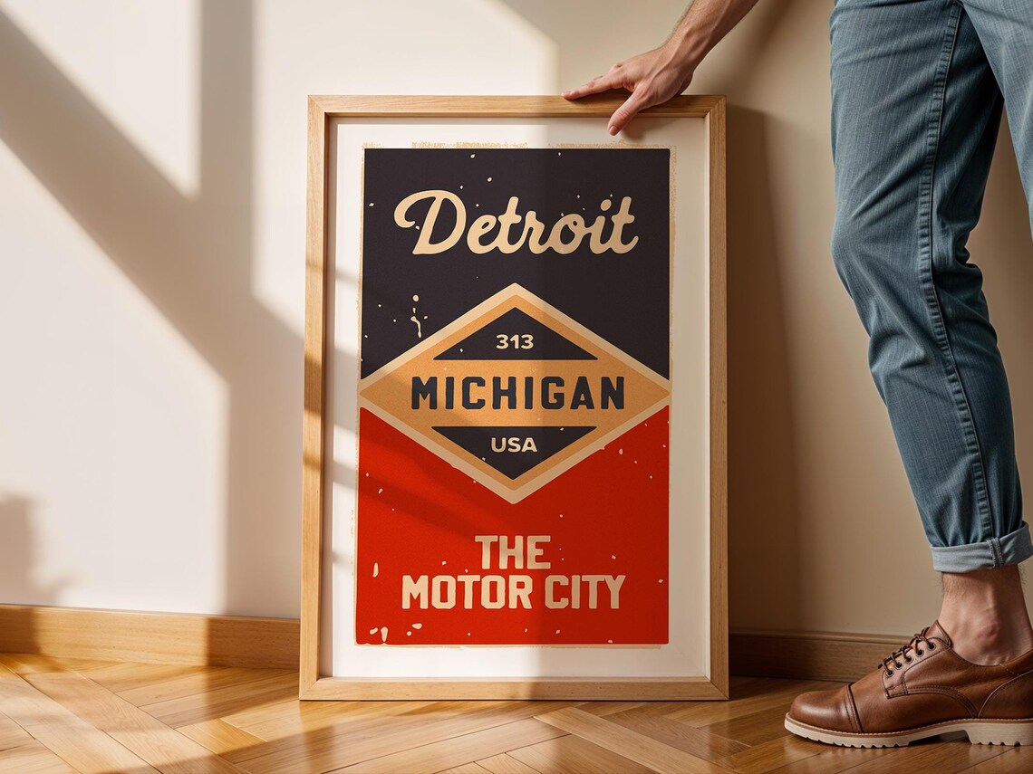 Retro Detroit Michigan Art Print, Motor City Poster