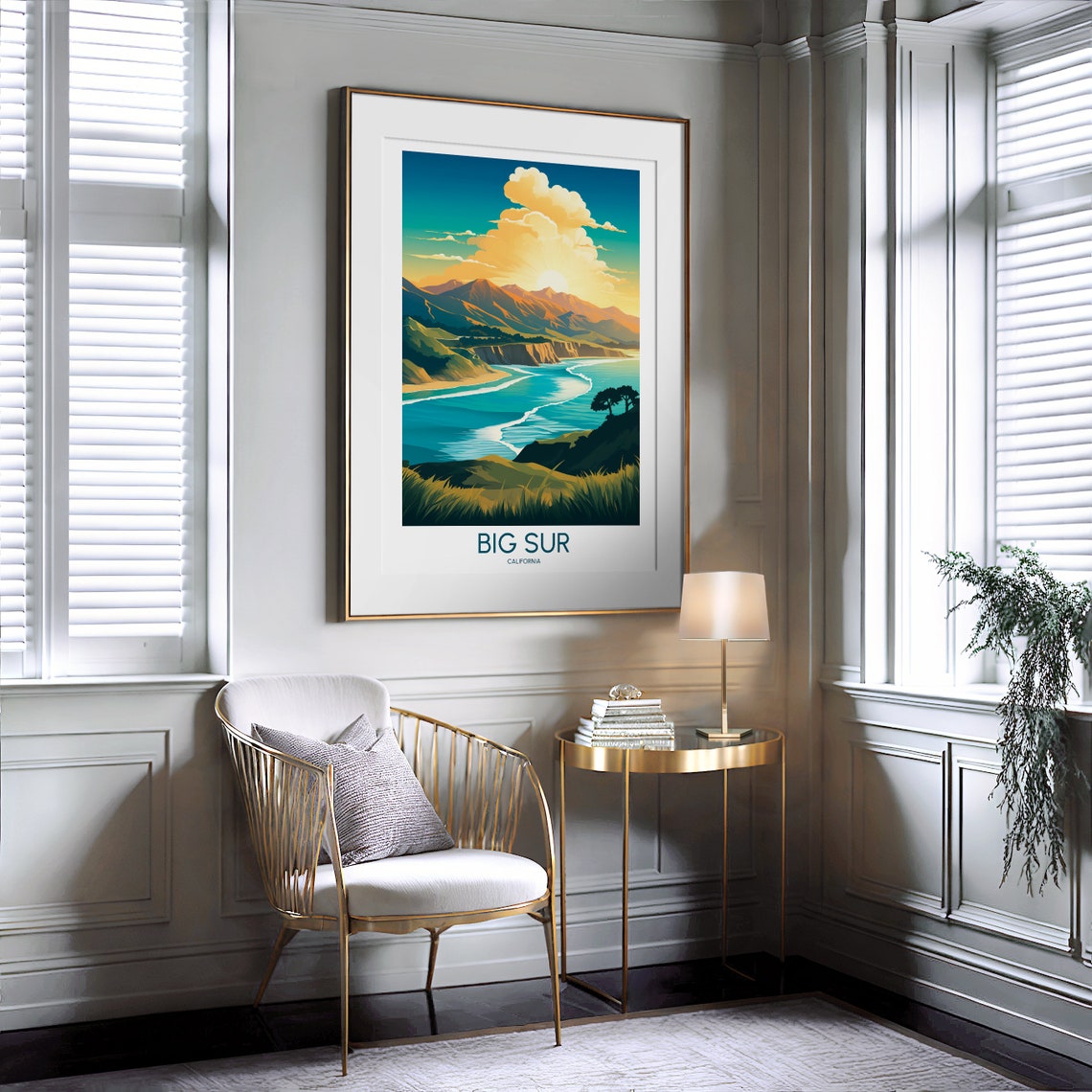 Big Sur California Coastal Cliffs Sunset Travel Illustration Poster - Image 2
