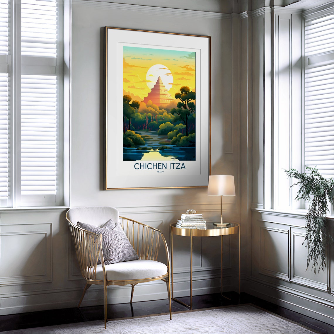Chichen Itza Mexico Mayan Pyramid Sunset Jungle Travel Poster - Image 2